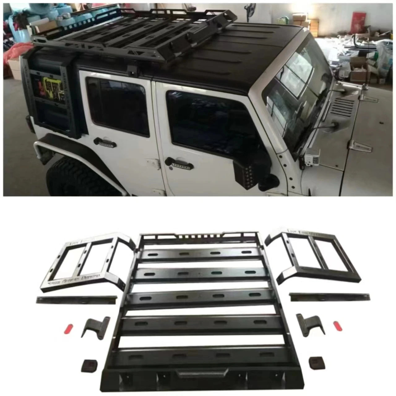 Luggage Rack Storm Roof Rack Basket Top Roof Rack Rail Luggage Cross Bar Steel For Jeep Wrangler JK 4 Doors J376 LantSun