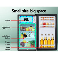 Glacio 95L Portable Fridge Bar Freezer Cooler Upright 12V/24V/240V Caravan 4WD Car Camping Black