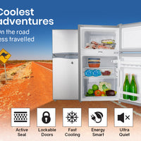 GECKO 95L Portable Fridge Freezer Camping Motorhome Caravan Upright Fridges 12V/24V/240V, Silver